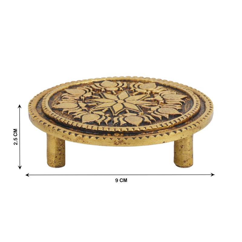 Handcrafted Brass Lotus Chowki | Round Mandir Idol Pedestal Stand
