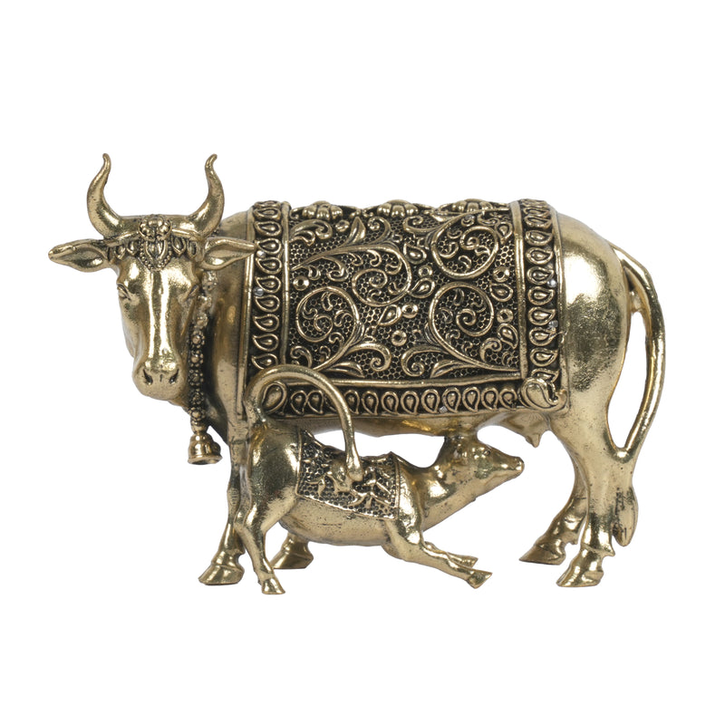 Handcrafted Brass Kamdhenu Cow and Calf Statue | Wish-Fulfilling Surabhi Idol