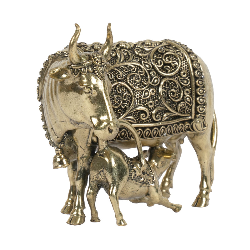 Handcrafted Brass Kamdhenu Cow and Calf Statue | Wish-Fulfilling Surabhi Idol