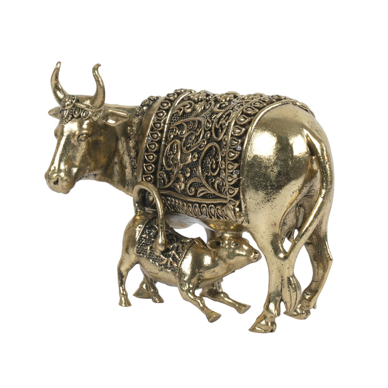 Handcrafted Brass Kamdhenu Cow and Calf Statue | Wish-Fulfilling Surabhi Idol