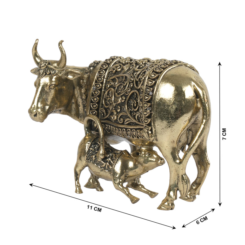 Handcrafted Brass Kamdhenu Cow and Calf Statue | Wish-Fulfilling Surabhi Idol