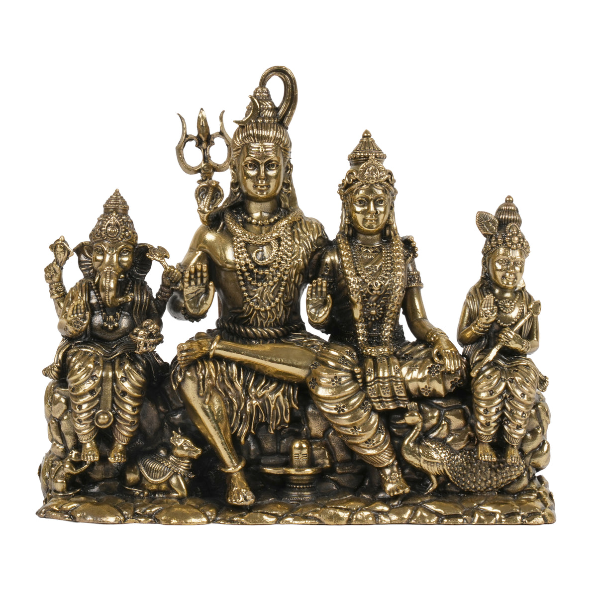 Handcrafted Brass Shiva Parivar Statue | Divine Kailash Holy Family Idol