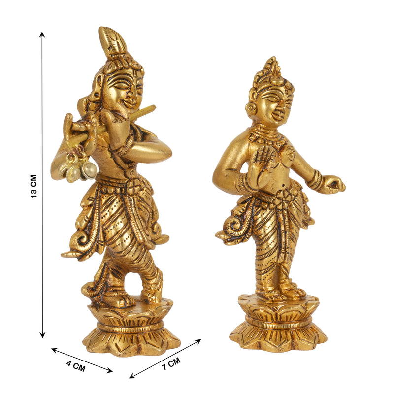 Traditional Brass Radha Krishna Murti on Lotus Pedestals for Home Mandir