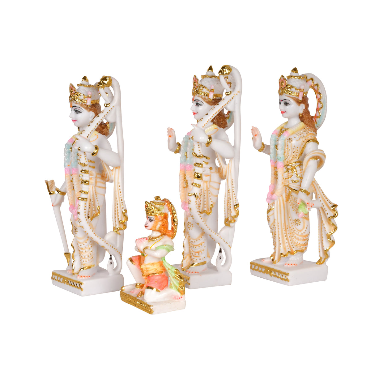 Ethereal Hand-Painted Ivory-hued & Gold Marble Rama Darbar Idol Set