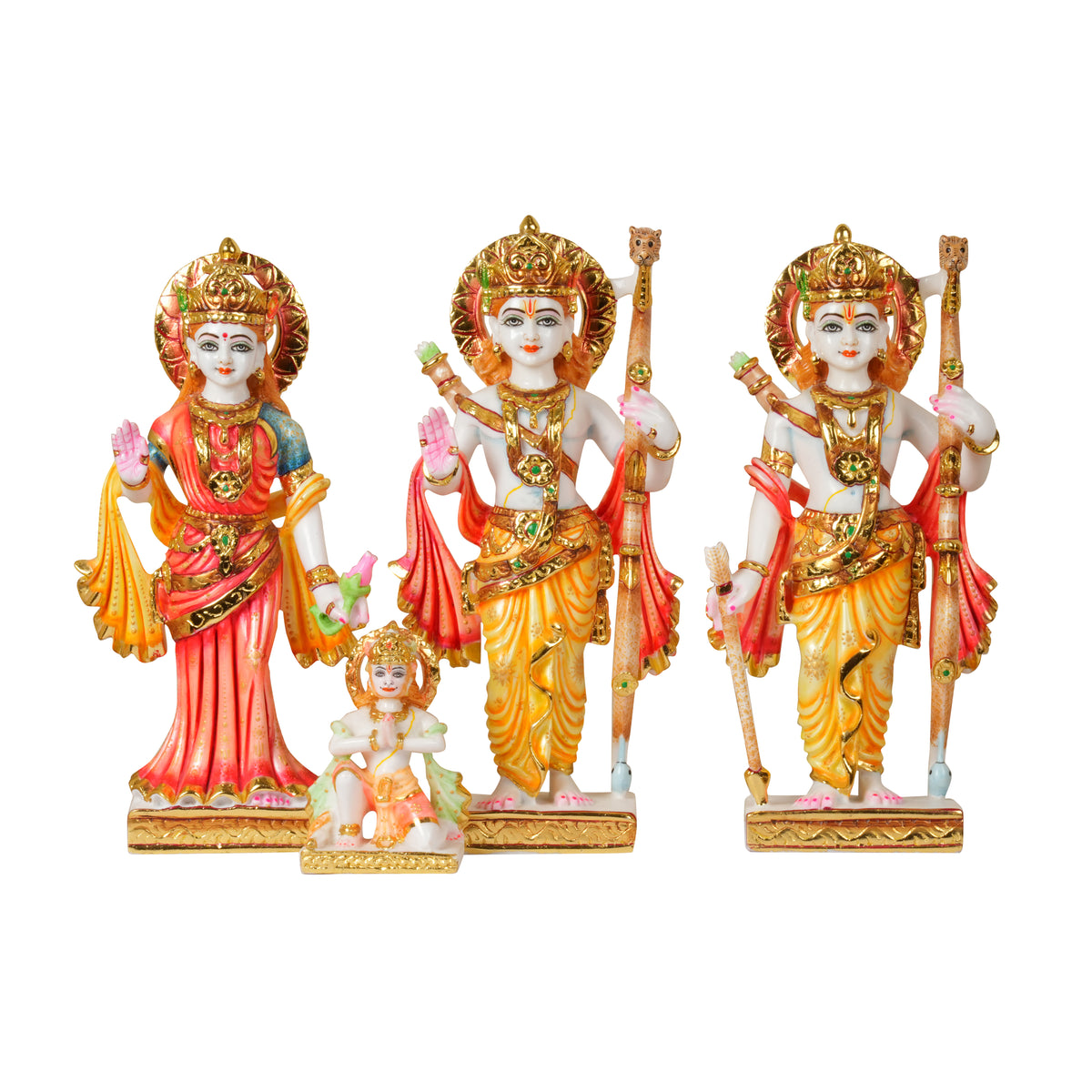 The Divine Court: Hand-Painted Crimson & Gold Ram Darbar Idol Set