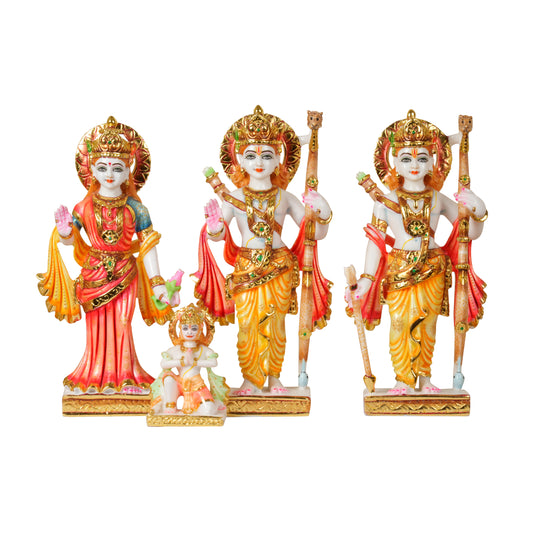 The Divine Court: Hand-Painted Crimson & Gold Ram Darbar Idol Set
