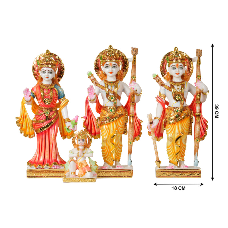 The Divine Court: Hand-Painted Crimson & Gold Ram Darbar Idol Set