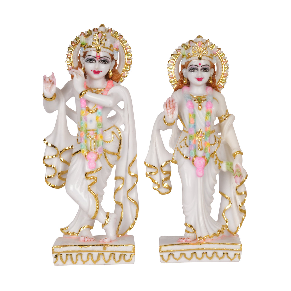 Divine Purity: Hand-Painted White and Gold Radha Krishna Idol Set