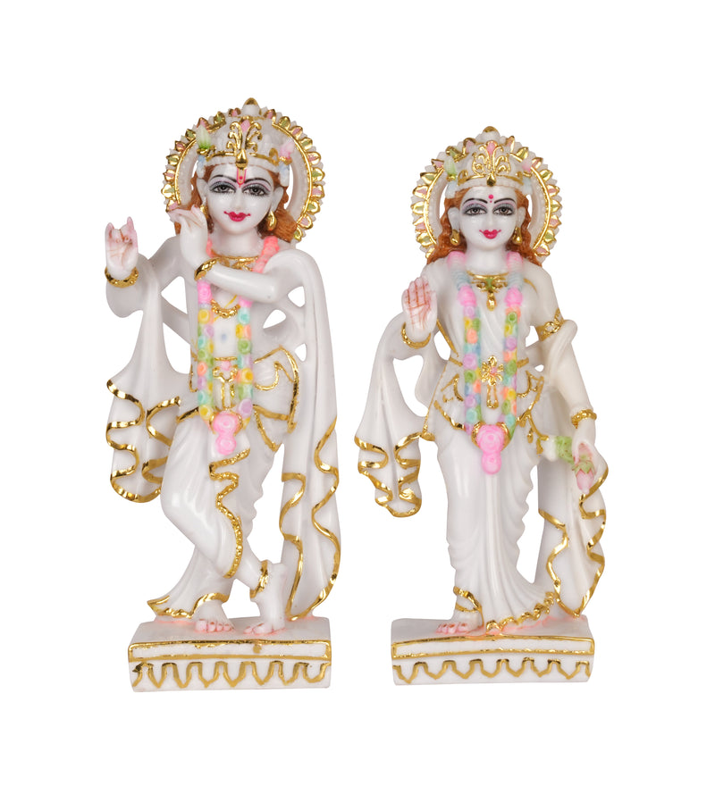 Divine Purity: Hand-Painted White and Gold Radha Krishna Idol Set