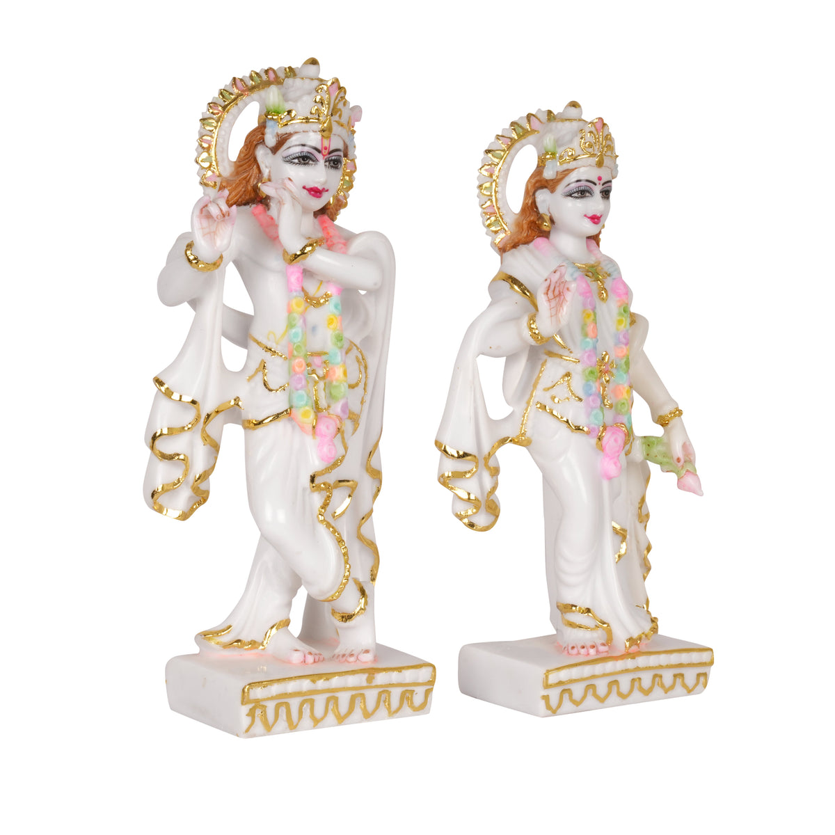 Divine Purity: Hand-Painted White and Gold Radha Krishna Idol Set
