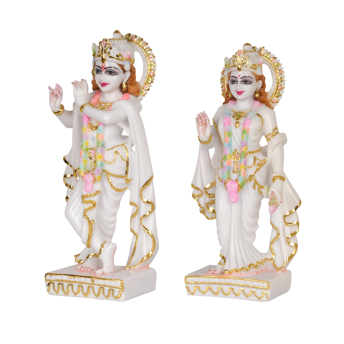 Divine Purity: Hand-Painted White and Gold Radha Krishna Idol Set