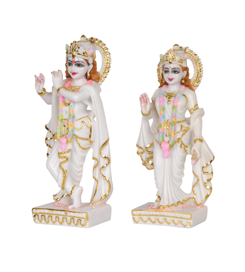 Divine Purity: Hand-Painted White and Gold Radha Krishna Idol Set