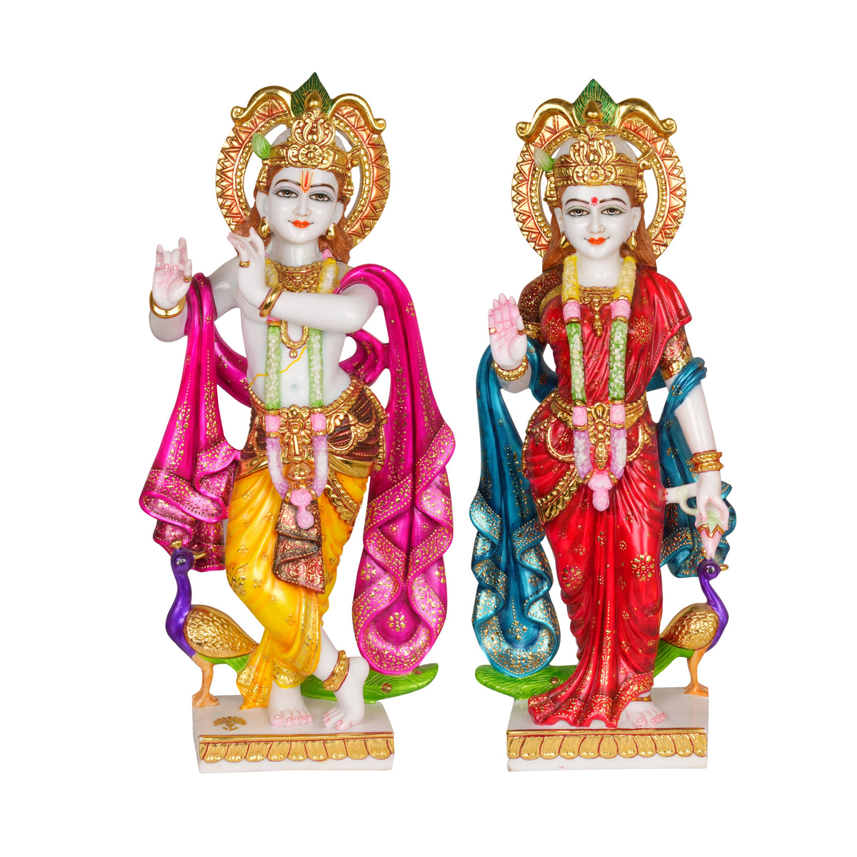 Vibrant Devotion: Hand-Painted Radha Krishna Idol Set in Marble Resin