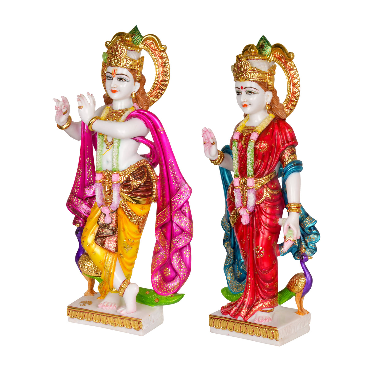 Vibrant Devotion: Hand-Painted Radha Krishna Idol Set in Marble Resin