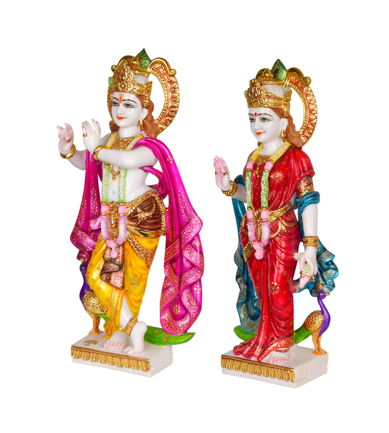 Vibrant Devotion: Hand-Painted Radha Krishna Idol Set in Marble Resin