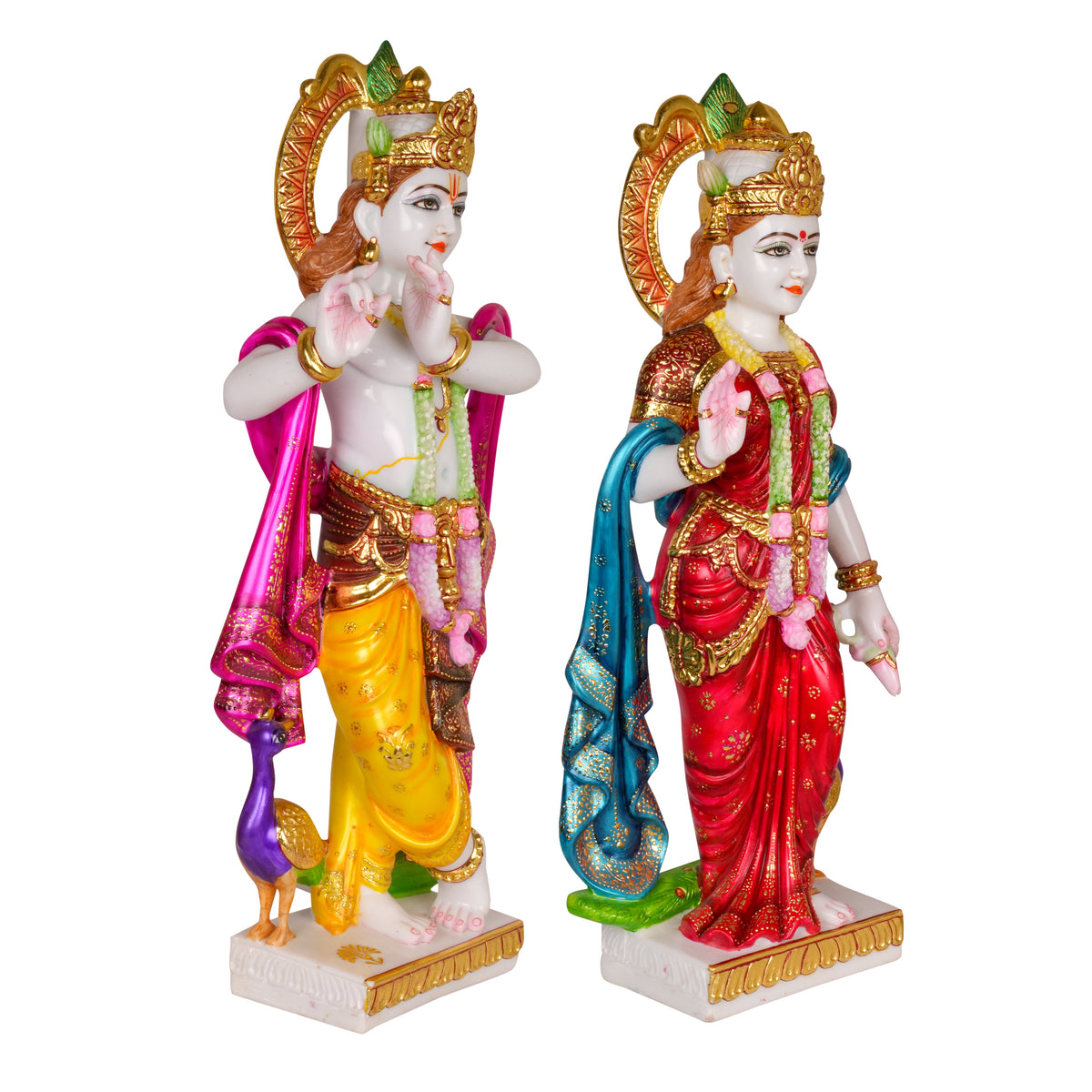 Vibrant Devotion: Hand-Painted Radha Krishna Idol Set in Marble Resin