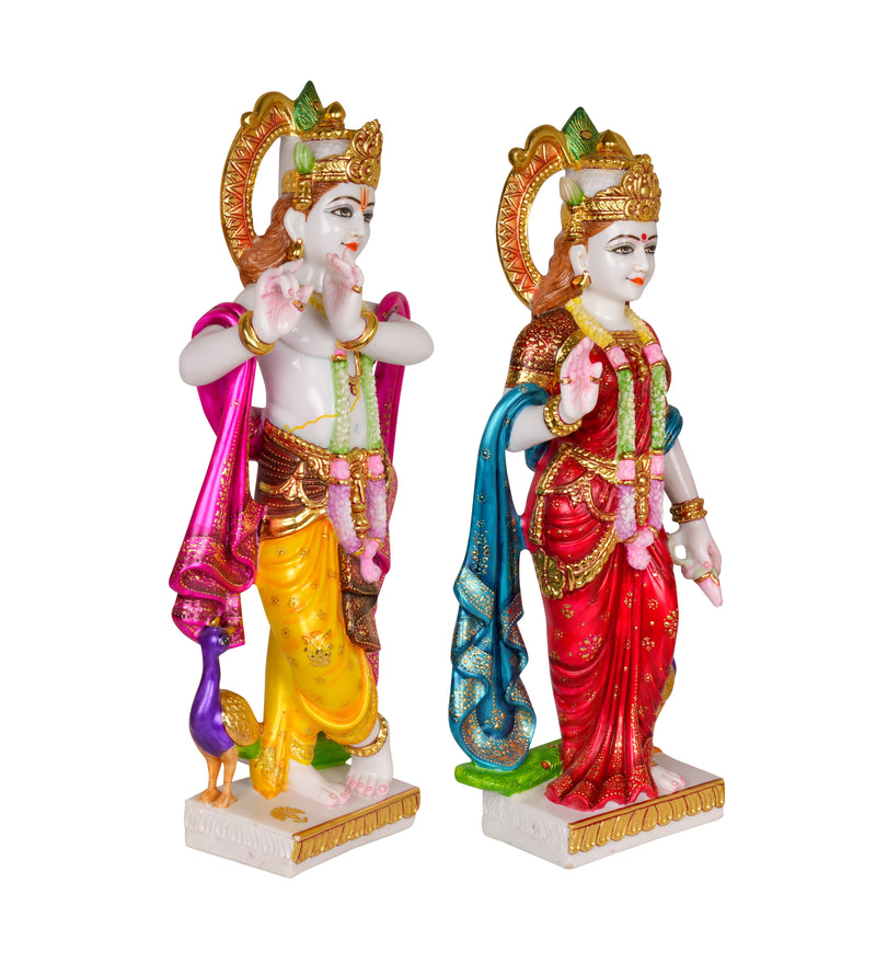 Vibrant Devotion: Hand-Painted Radha Krishna Idol Set in Marble Resin
