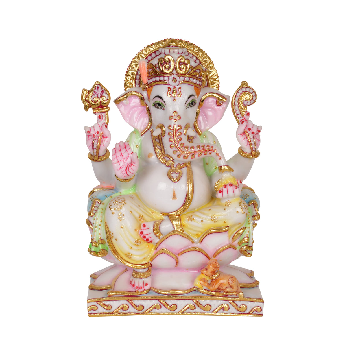 Lord Ganesha Murti – Seated on Lotus with Modak & Mushak