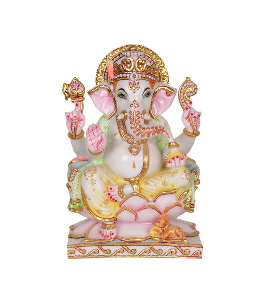 Lord Ganesha Murti – Seated on Lotus with Modak & Mushak