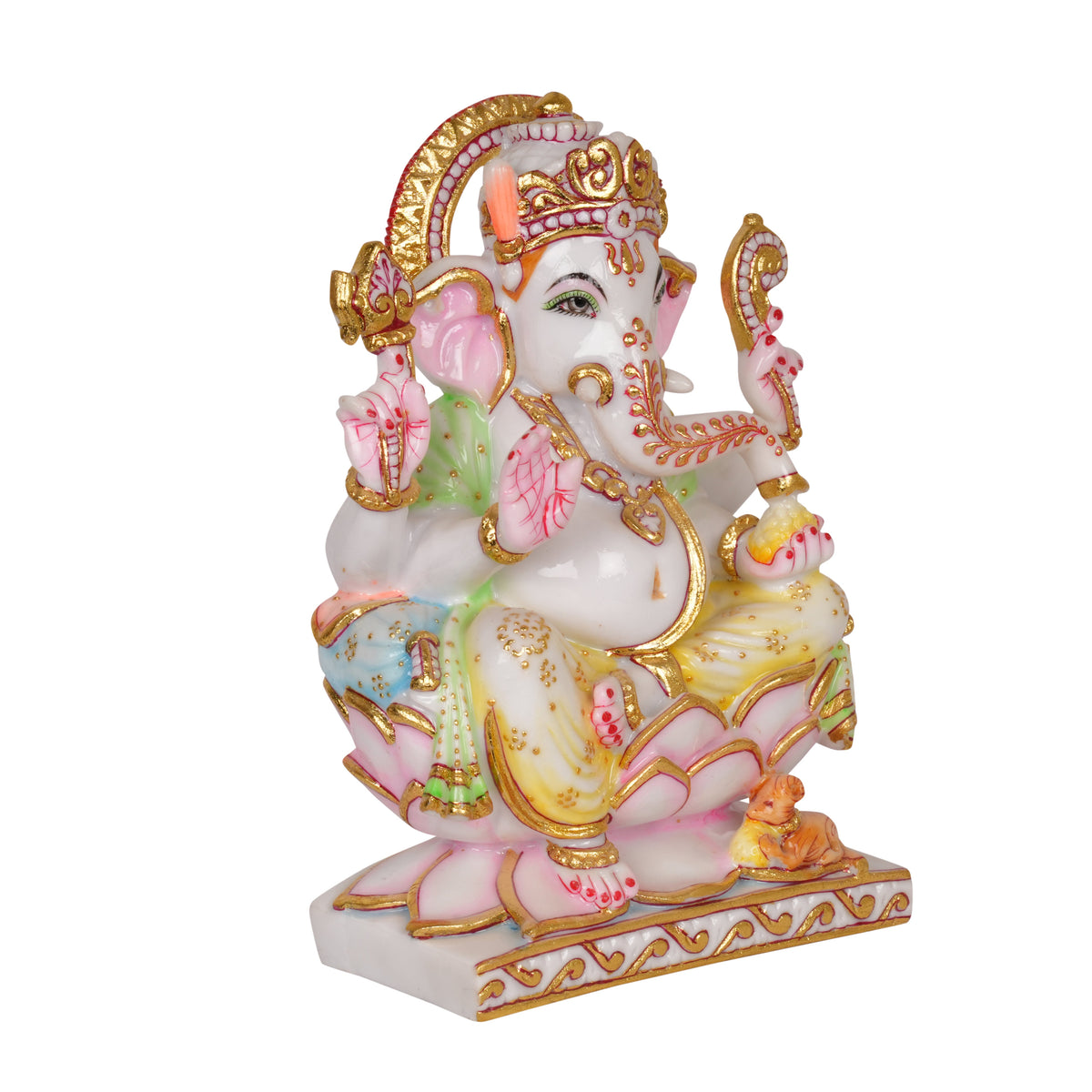 Lord Ganesha Murti – Seated on Lotus with Modak & Mushak
