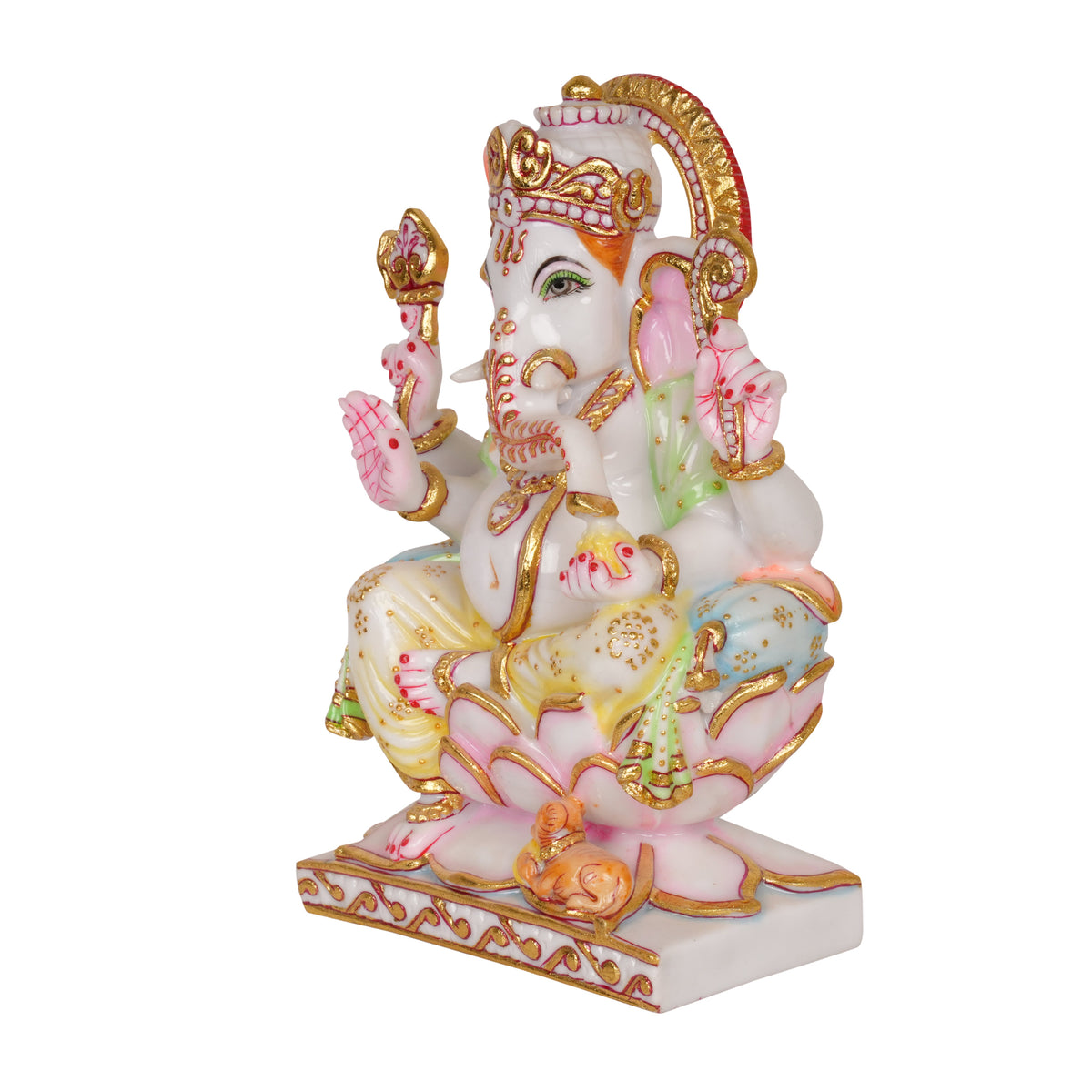 Lord Ganesha Murti – Seated on Lotus with Modak & Mushak