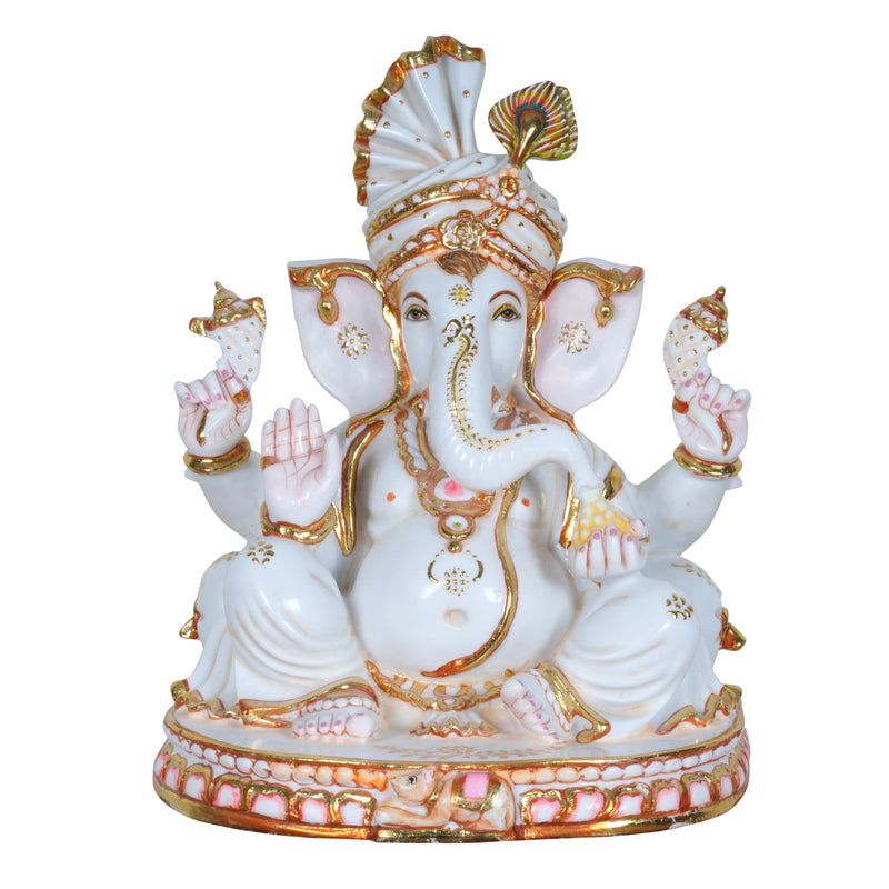 Lord Ganesha Murti – Ornate Crown with Peacock Feather Accent