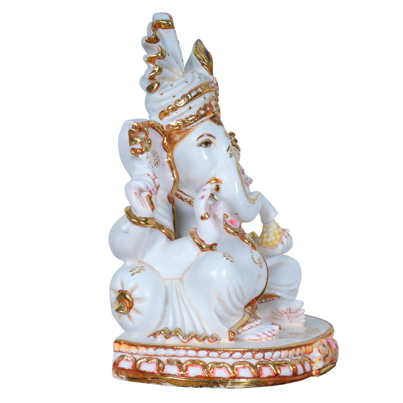Lord Ganesha Murti – Ornate Crown with Peacock Feather Accent
