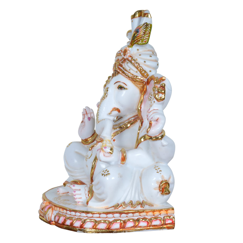 Lord Ganesha Murti – Ornate Crown with Peacock Feather Accent