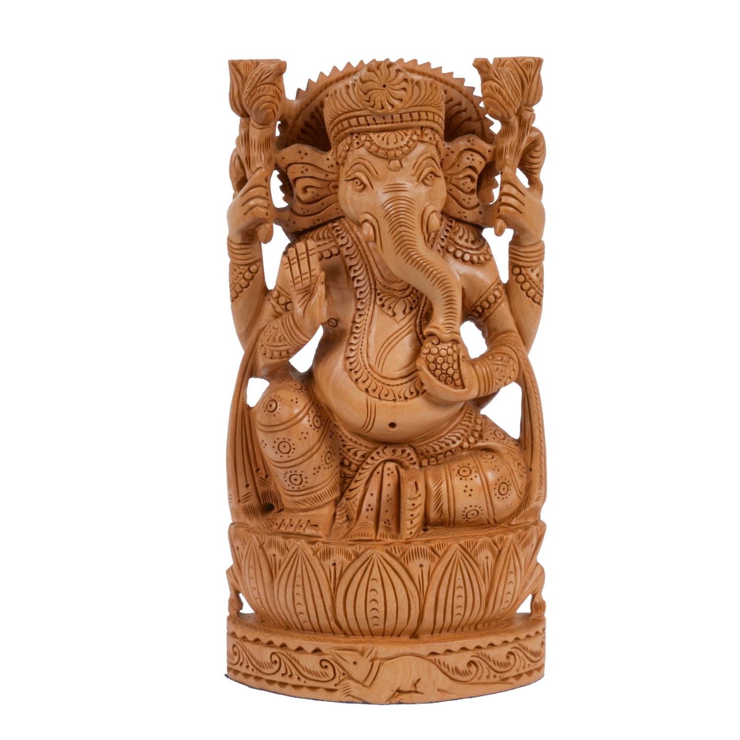 Handcrafted Wooden Lord Ganesha Statue | Premium Single-Block Wood Carving