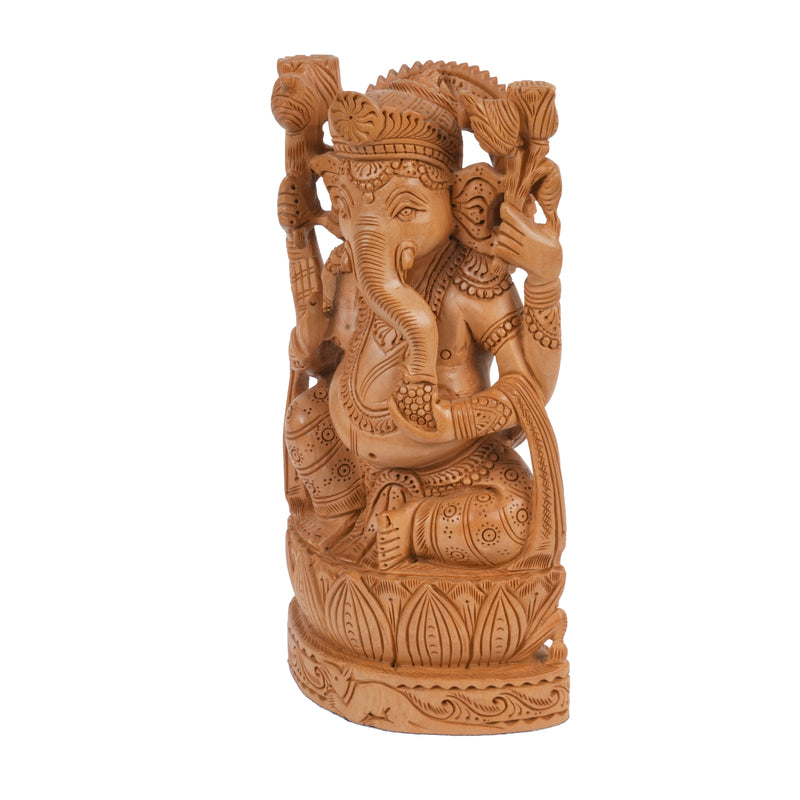 Handcrafted Wooden Lord Ganesha Statue | Premium Single-Block Wood Carving