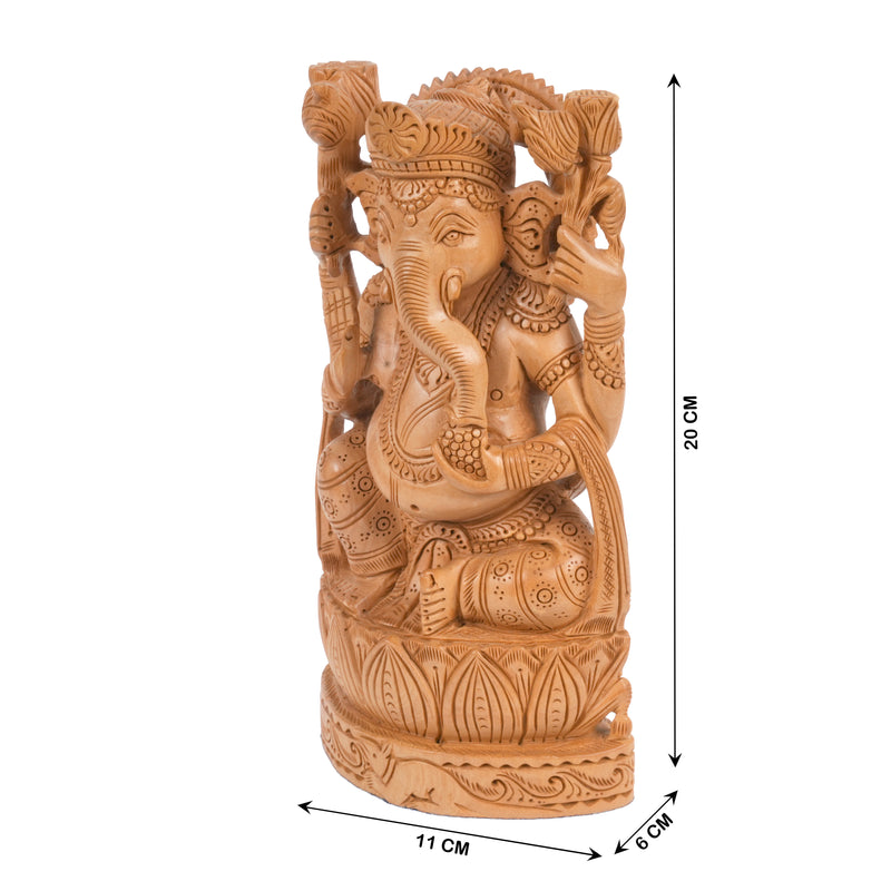 Handcrafted Wooden Lord Ganesha Statue | Premium Single-Block Wood Carving