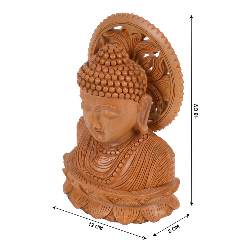 Traditional Hand-Carved Wood Buddha Head on Lotus Base for Zen Decor