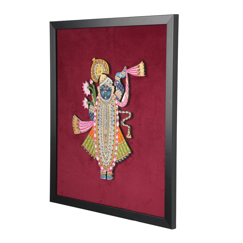 Handcrafted Shrinathji Pichwai Wall Frame | Premium Embossed Krishna Art