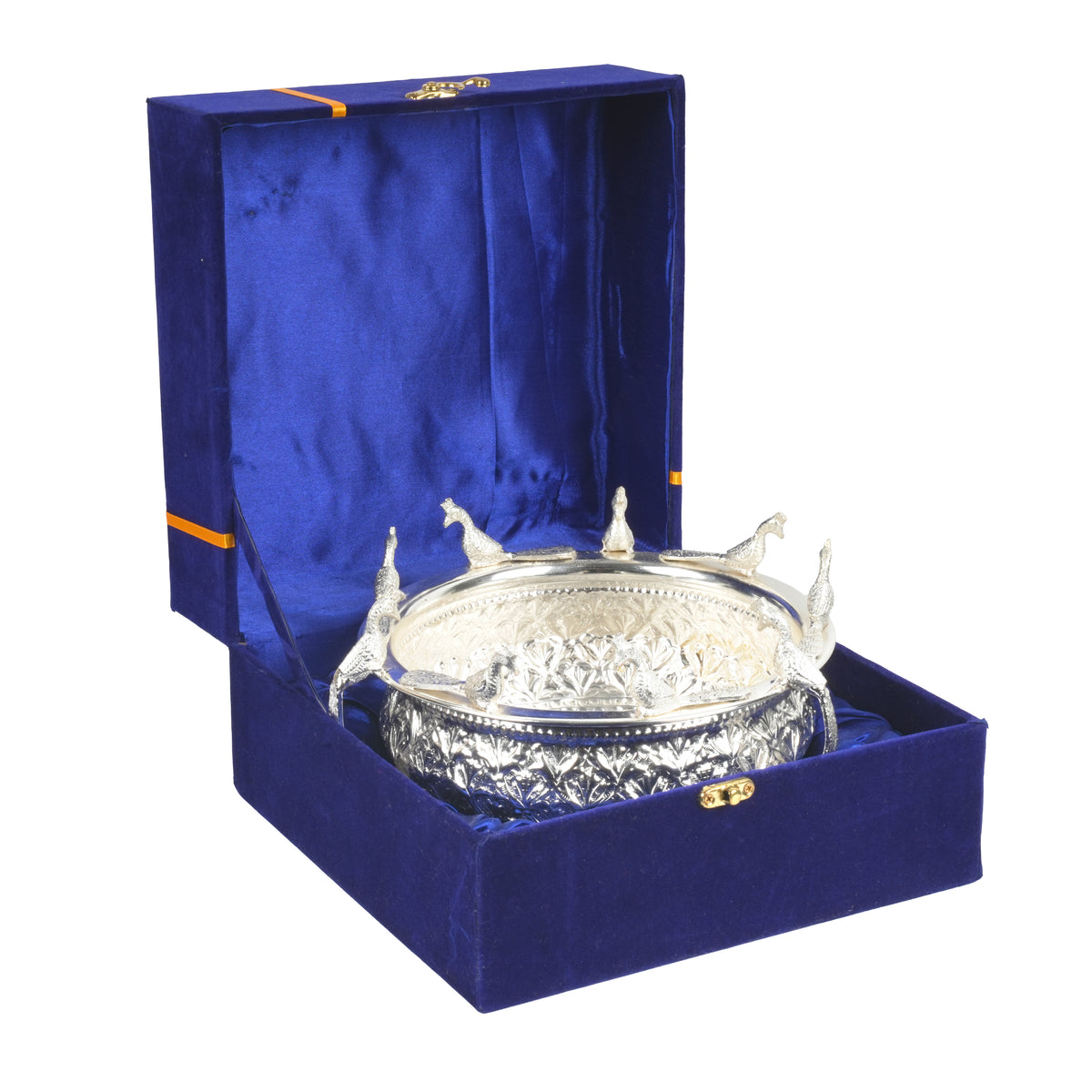 Handcrafted Traditional Silver-Plated Brass Urli Bowl | Creative Peacock Motif Flower Pot