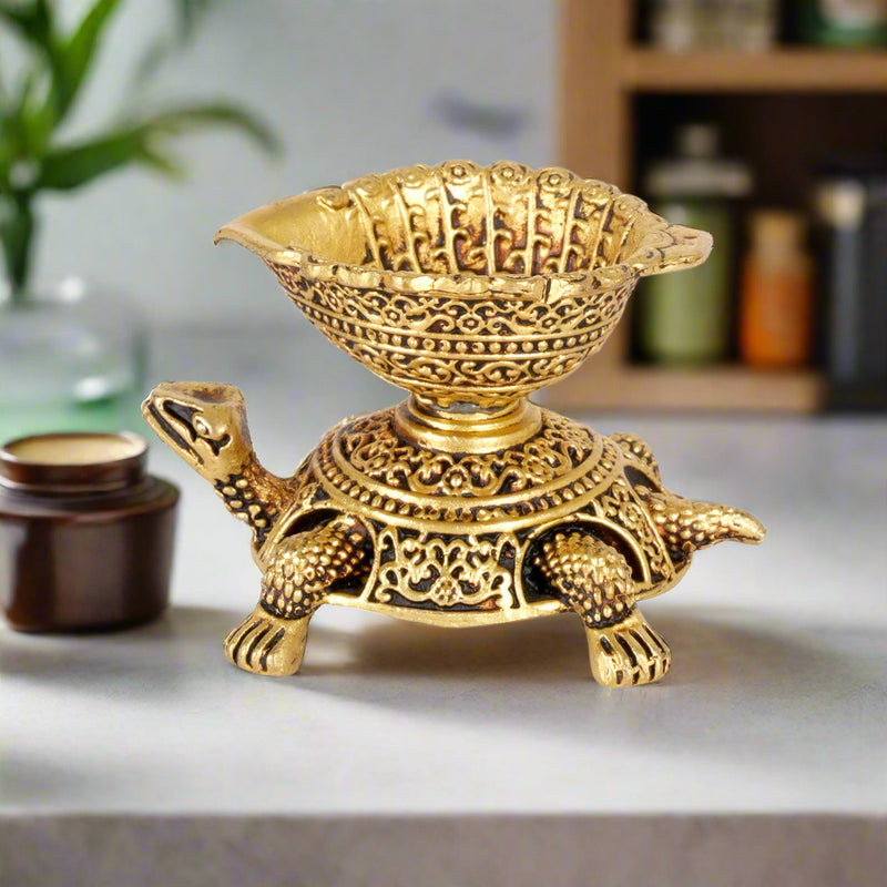 Eternal Light: Handcrafted Brass Turtle Oil Lamp