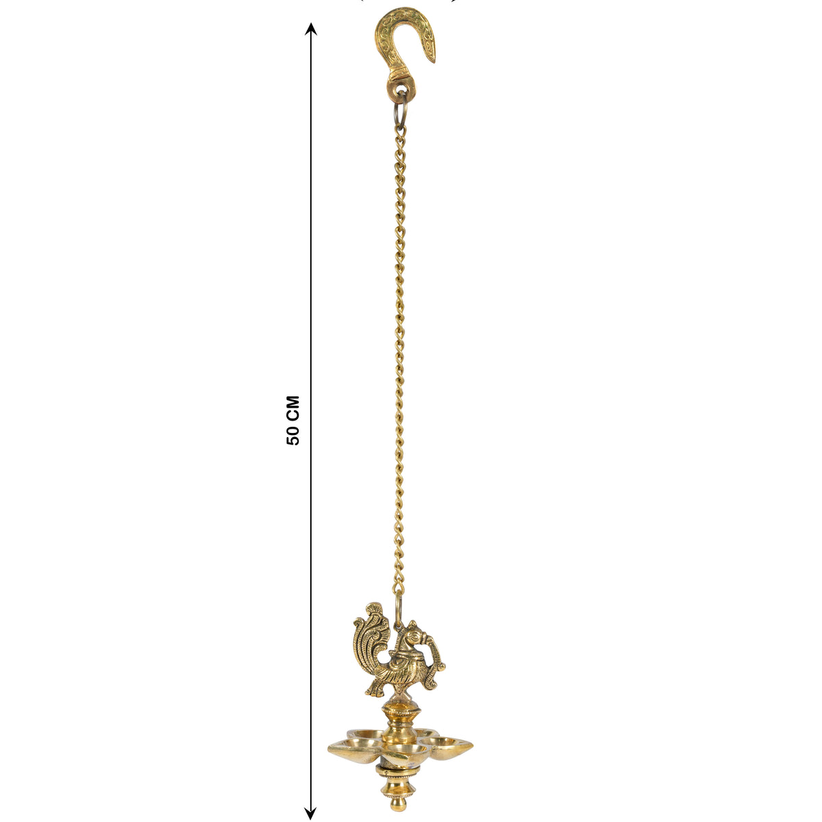Brass Hanging Oil Lamp with Peacock Motif