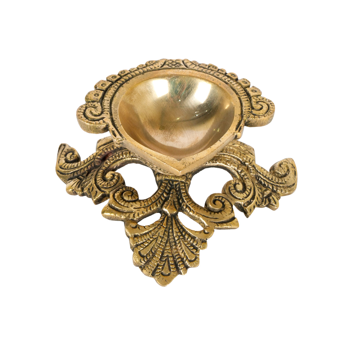 Handcrafted Ornate Brass Leaf Motif Diyas (Oil lamps)