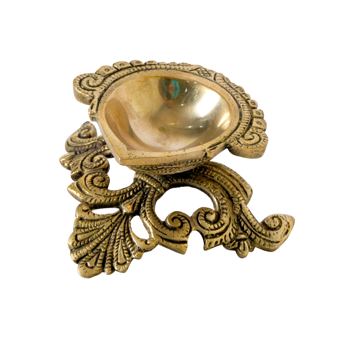 Handcrafted Ornate Brass Leaf Motif Diyas (Oil lamps)
