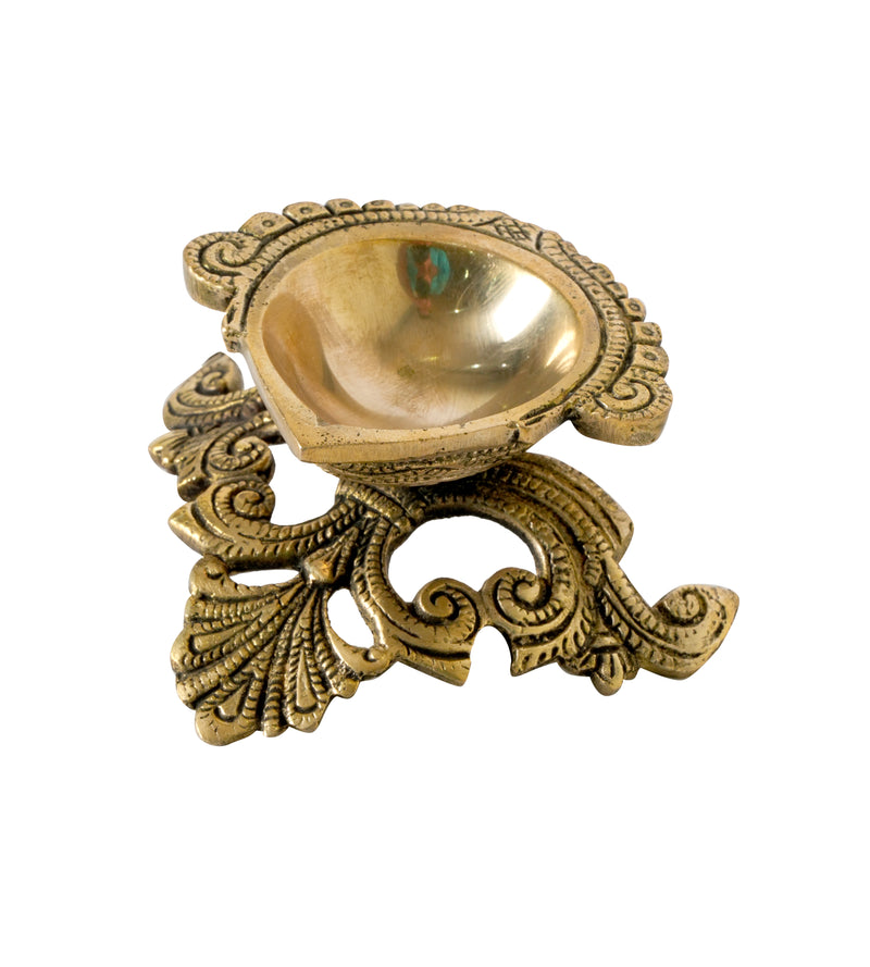 Handcrafted Ornate Brass Leaf Motif Diyas (Oil lamps)