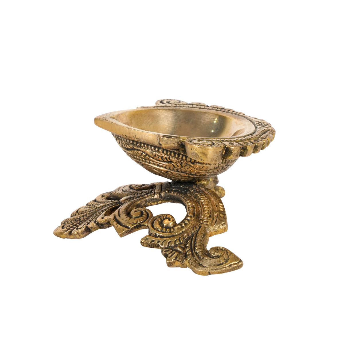 Handcrafted Ornate Brass Leaf Motif Diyas (Oil lamps)