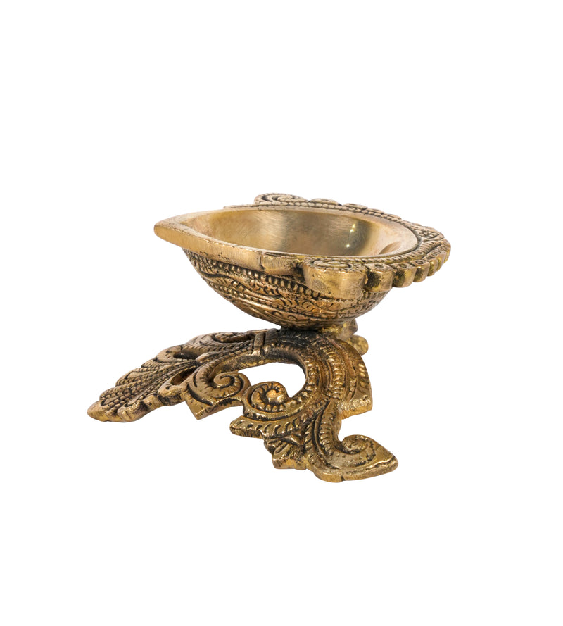 Handcrafted Ornate Brass Leaf Motif Diyas (Oil lamps)