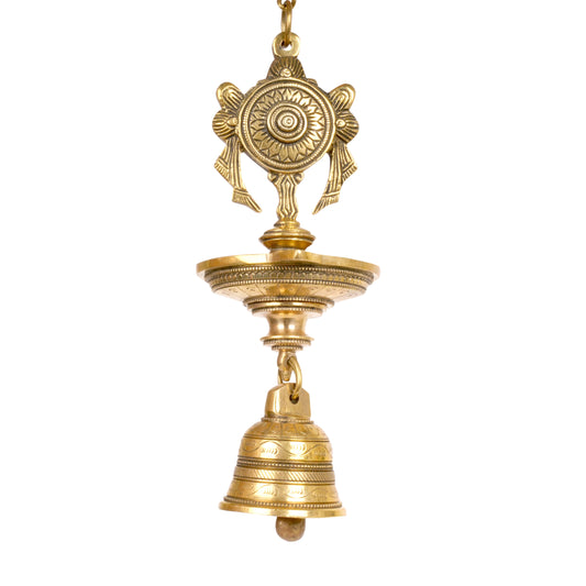 Divine Chime: Handcrafted Brass Hanging Deepam (Oil Lamp) with Bell