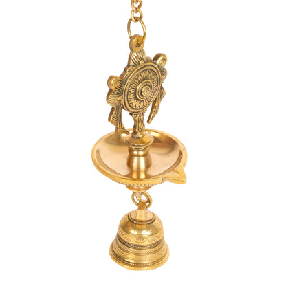 Divine Chime: Handcrafted Brass Hanging Deepam (Oil Lamp) with Bell
