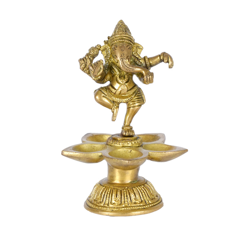 Handcrafted Brass Ganesha Lotus Oil Lamp