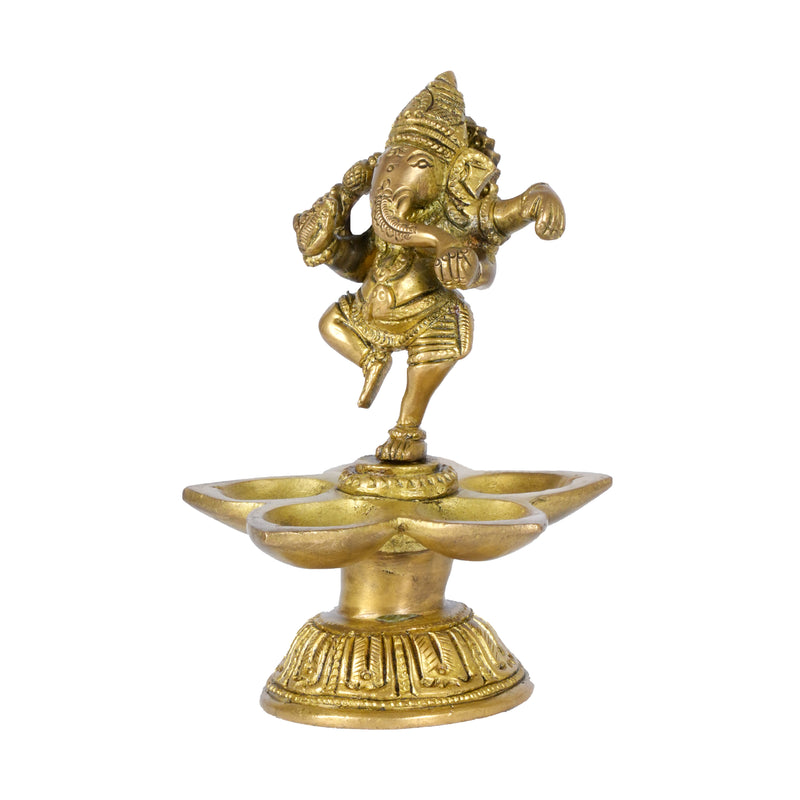 Handcrafted Brass Ganesha Lotus Oil Lamp