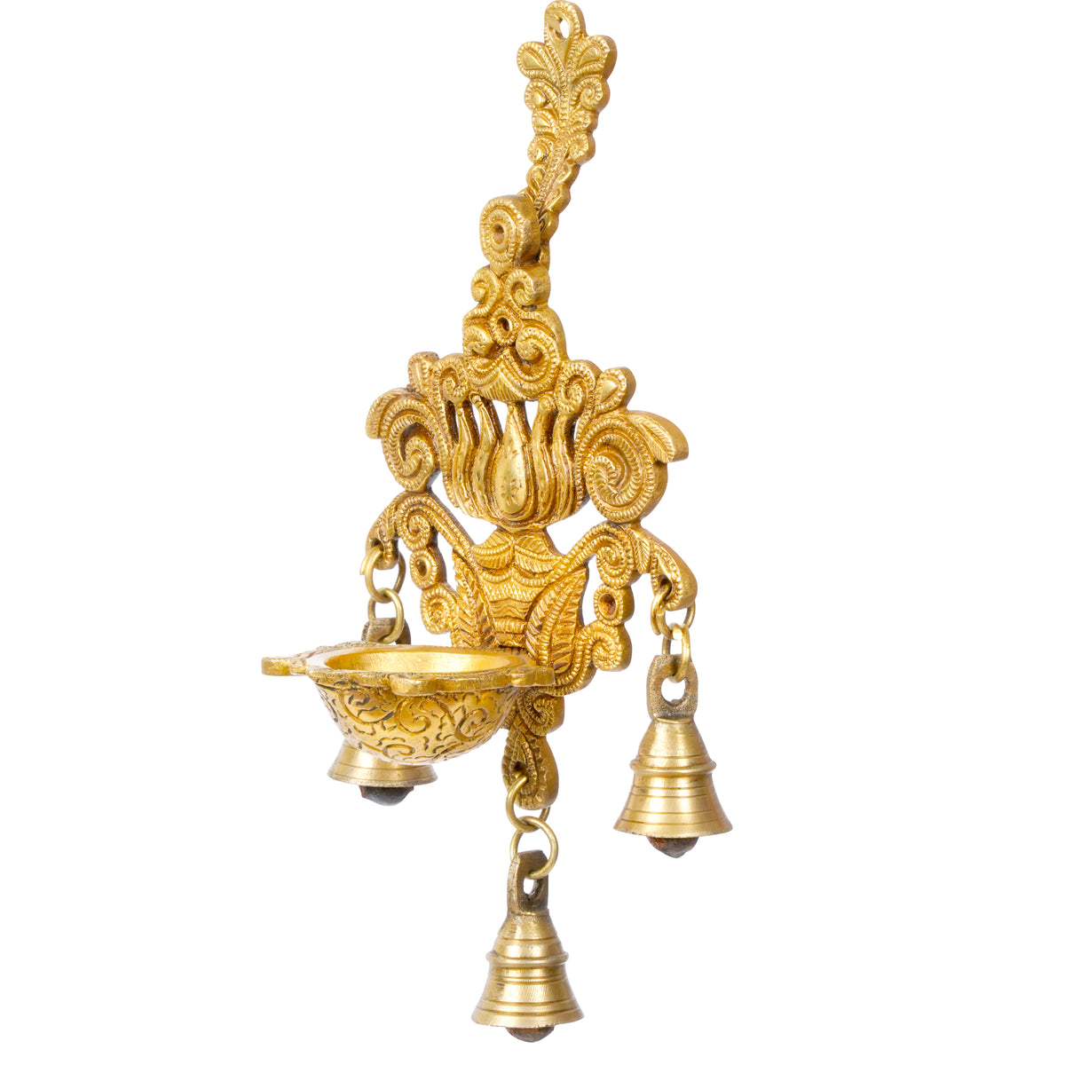 Melody of Light: Handcrafted Brass Hanging Deepam (Oil Lamp) with Bells