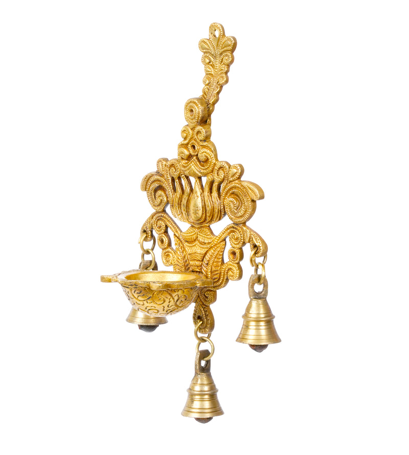 Melody of Light: Handcrafted Brass Hanging Deepam (Oil Lamp) with Bells