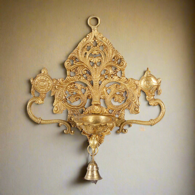 Graceful Glow: Handcrafted Brass Hanging Deepam with Bell
