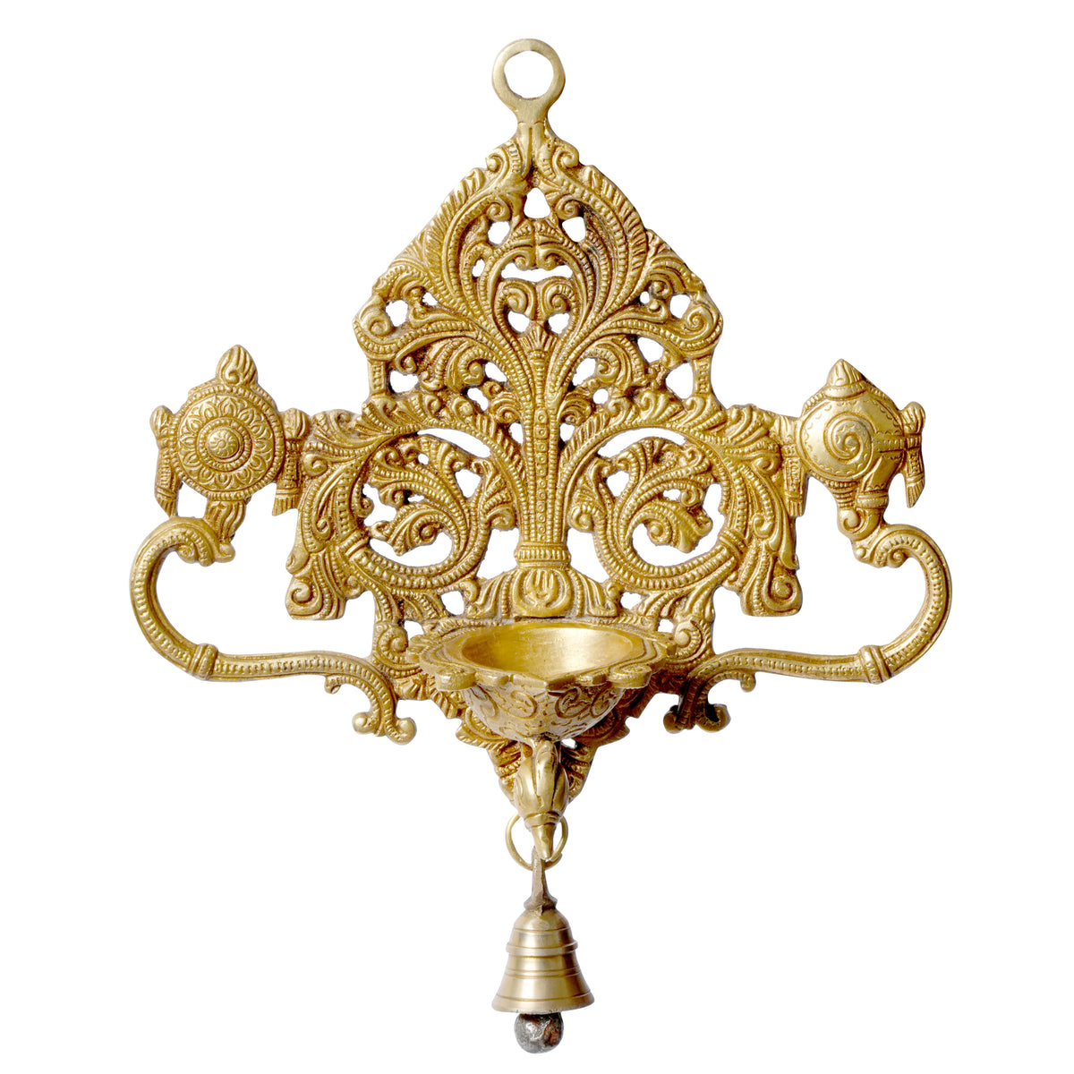 Graceful Glow: Handcrafted Brass Hanging Deepam with Bell