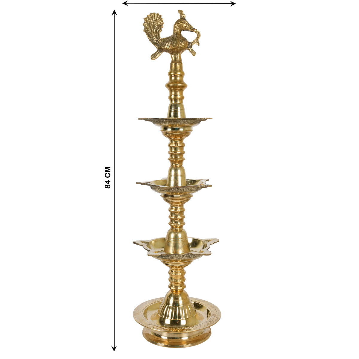 Magnificent Light: Handcrafted Brass Three-Tiered Peacock Oil Lamp